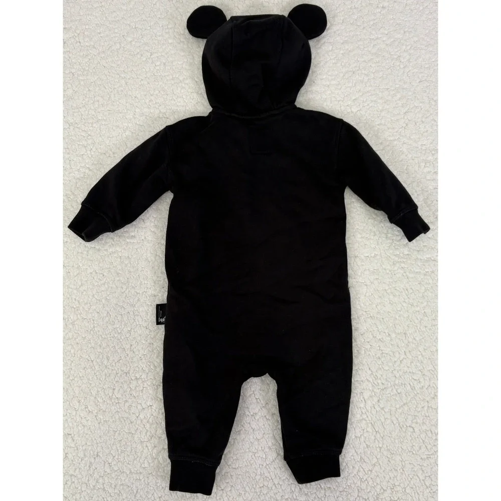 Gap x Disney Mickey Mouse Ear Hooded Romper Black Baby 3-6 Months Jumpsuit